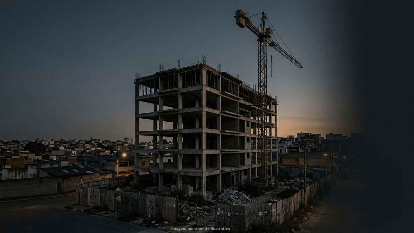 Imagem ilustrativa de um edifício em construção com guindaste